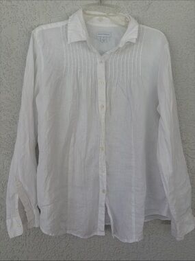 Charter Club White Linen Pintuck Button-Down Shirt size 16